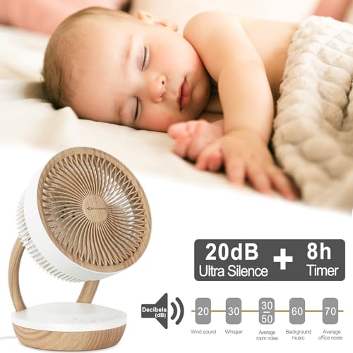 MYCARBON leise Ventilator 20dB DC Motor 1850m³/h Luftmenge 8 Stufe ECO Modus Ventilator 3D Luftumwälzer für 30m² Schlafzimmer Turbo Tischventilator 8h Timmer