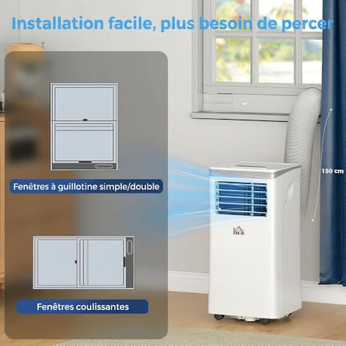 HOMCOM Mobile Klimaanlage 10000 BTU, tragbare Klimaanlage 4 in 1 Kühlung, Luftentfeuchter, Ventilator, Nachtmodus, WiFi, App & Sprache, Fernbedienung, 24H Timer, 2 Geschwindigkeiten, 30m², Klasse A