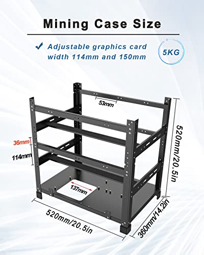 Mining Rig Frame 12 GPU, Stahl Offen Mining Frame VerschlüSselung, Open Air Miner Mining Case für ATX/Btx/Flex/Itx/Microatx, 8 X 12cm Ventilator (Nur Rahmen)
