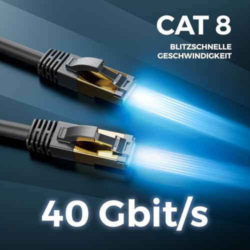 deleyCON 7,5m CAT 8 Netzwerkkabel RJ45 40 Gbit/s S/FTP POE - Schwarz