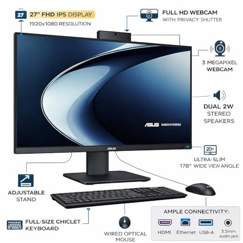 ASUS V470 27 Zoll Touchscreen All-in-One Desktop FHD Anti-Glare Intel Core i5 13420H 16GB DDR5 1TB SSD Windows 11 Home Wired Keyboard Mouse 12 Monate CPS
