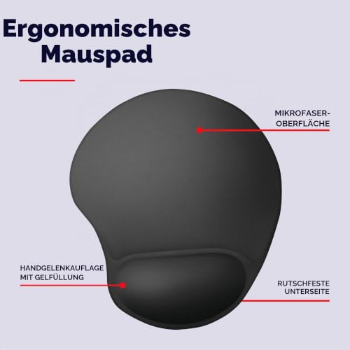 Trust Bigfoot Ergonomisches Mauspad mit Gelkissen 236 x 205 mm, Softgel Handballenauflage, Mikrofaseroberfläche, Mousepad mit Handauflage, rutschfeste Unterseite - Schwarz