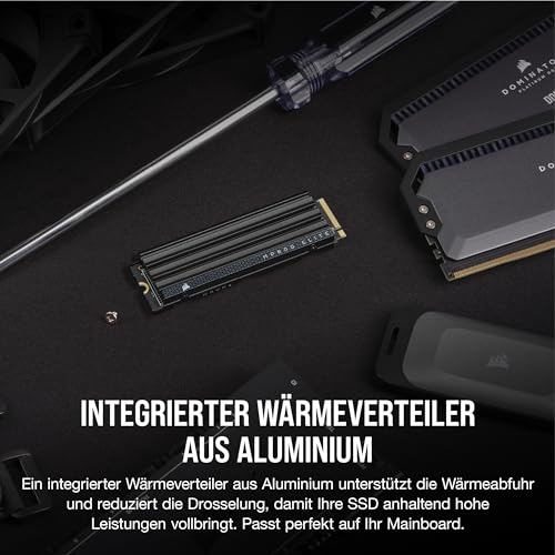 Corsair MP600 Elite 4TB M.2 PCIe Gen4 x4 NVMe SSD mit Integriertem Kühlkörper – M.2 2280 – Bis zu 7.000MB/Sek. Sequentielles Lesen – High–Density 3D TLC NAND – Schwarz