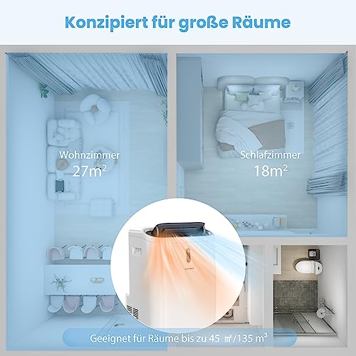 COSTWAY Klimaanlage mobil 14000BTU, Klimagerät mit Abluftschlauch, 5 in 1 Kühlen & Heizen & Entfeuchten & Belüften & Schlafmodus für Räume bis zu 135 m³, Fernbedienung/App, 24H Timer, 4100W, ≤57dB