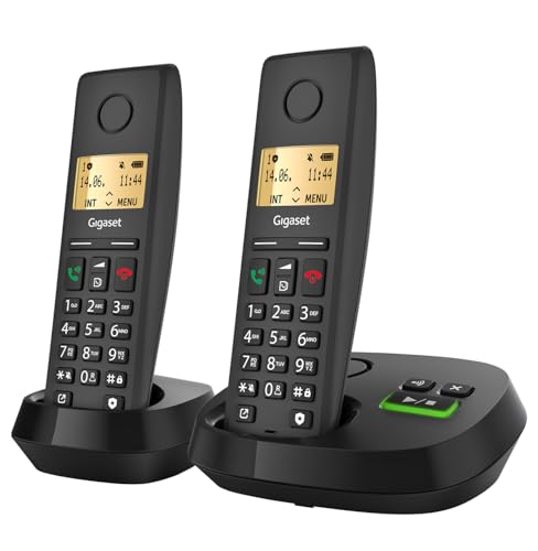 Gigaset Pure 220A Duo - 2 Schnurlose DECT-Telefone mit Anrufbeantworter - mit Call-Block-Taste und Freisprechfunktion - 80 Kontakten, anthrazit schwarz [Kompatibel in DE, IT, FR, NL, BE, Che, AUT]