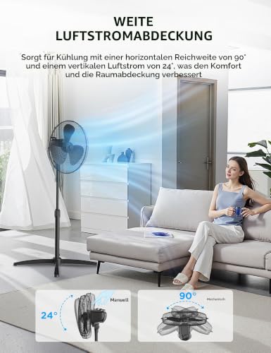 Midea FS40-25MSE(BL) Standventilator, 40 cm, Motor aus Kupfer, 3 Geschwindigkeiten, Oszillation 90°, Höhe verstellbar 96–125 cm, Luftstrom 40 m³/min