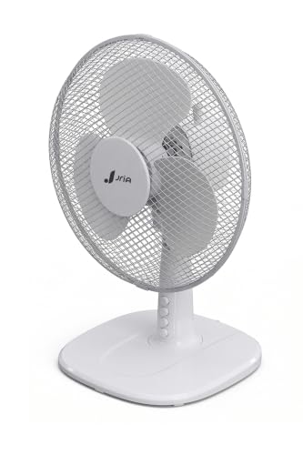 JriA Tischventilator 30-cm Leiser Ventilator mit Oszillationsfunktion 3 Geschwindigkeitsstufen 35 W Ø 90 cm Kühlventilator für Büro und Schlafzimmer Sommer Tischventilator (12 Zoll, weiß)