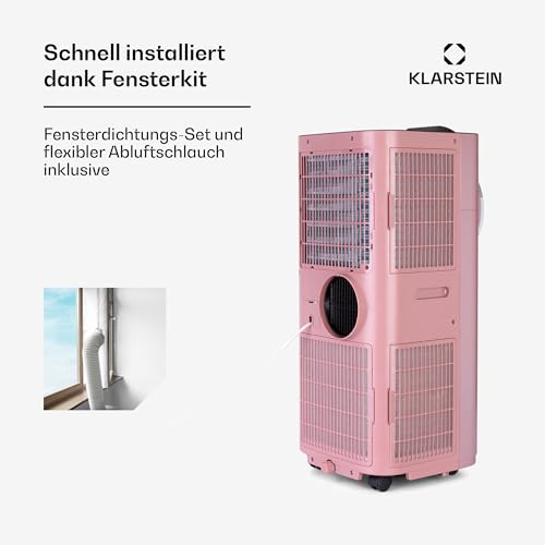 Klarstein Kraftwerk Smart 10K Mobiles Klimagerät – 10000 BTU, 29-49 m², App & Alexa Steuerung, 3-Stufen Ventilator, 23 l/h Entfeuchtung, Leise, Inkl. Fensterkit, Metallisch Rosegold