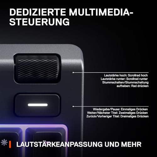 SteelSeries Apex 3 Gaming Tastatur - 10-Zonen RGB-Beleuchtung - Flüsterleise Gaming-Switches - Premium magnetische Handballenauflage - IP32 wassergeschützt - Deutsches (QWERTZ) Layout