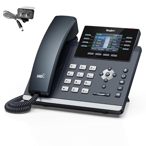 Yealink SIP-T44W-PSU 1301213 WLAN-IP-Telefon, inklusive Netzteil, 12 VoIP-Beads, 2,8 Zoll Farbdisplay, Gigabit-Ethernet, Dual-Port, PoE
