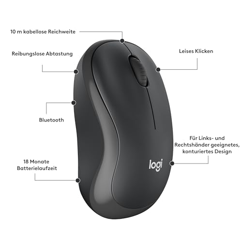 Logitech M240 Silent Bluetooth Maus, Kabellos, Kompakt | Mobil, Smooth Tracking, 18-Monate-Batterie, für Windows/macOS/ChromeOS, kompatibel mit PC/Mac/Laptop/Tablets - Graphit