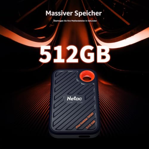 Netac ZX20 512GB Extreme 512GB NVMe Portable SSD USB 3.2-C bis zu 2000MB/s Lesebeständig Staubgeschützt