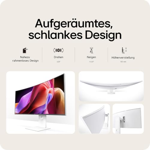 LG UltraWide 40U990A-W.AEU (40 Zoll) 21:9 Curved 5K2K Nano IPS Black Monitor, 120Hz, AMD FreeSync Premium, DisplayHDR 600, Thunderbolt 5, HDMI 2.1, Weiß