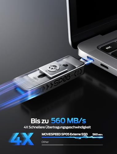 MOVE SPEED Externe SSD 1TB, Externe Festplatte mit bis zu 560MB/s Lesegeschwindigkeit, SSD Extern mit Dual-Ports & Push-Pull Design, Typ-C + USB 3.2 Portable SSD für iPhone 17/16/15/Android/Mac