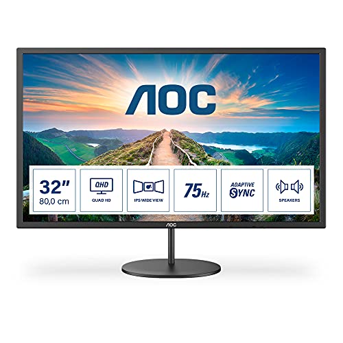 AOC Q32V4 32 zoll WQHD Monitor, 75Hz, IPS Panel, 4ms GtG, , Lautsprecher,(2560x1440 HDMI 1x 1.4 DP 1x 1.2)Schwarz