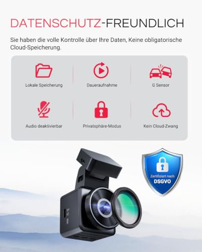 VANTRUE E1 Pro 4K HDR STARVIS 2 Dashcam Auto Vorne, Mini Dash Cam mit CPL | 15Sek. Puffer Parküberwachung, Prima Nachtsicht, DSGVO Konform, 1.54 Zoll Versteckte Autokamera, 5Ghz WLAN GPS, max. 1TB