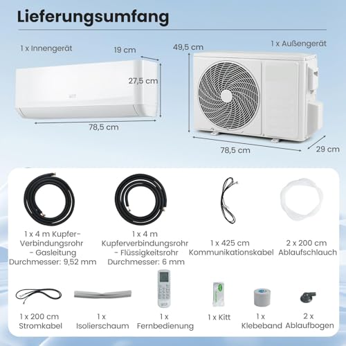 RELAX4LIFE Split Klimaanlage 12000BTU, Klimageräte mit Heizfunktion, Klima Splitgerät Kältemittel R32, Inverter-Technologie, Air Conditioner Inkl. Montagematerial, sehr leise