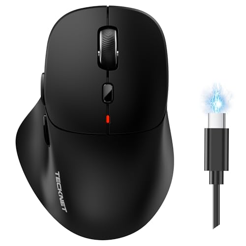 TECKNET Bluetooth Maus Wiederaufladbar, Tri-Modi (2BT+USB) Maus Kabellos | Ergo Daumenauflage, 4800 DPI/6 Tasten, Leise Computer Funkmaus für Laptop, PC, Mac OS, Android, Windows
