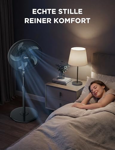 Midea FS40-25JA Standventilator, 5-Fluegel, 40W, Hoeheverstellbar | 108-122cm, Tastensteuerung, Leiser Betrieb, Energiesparend, Schwarz