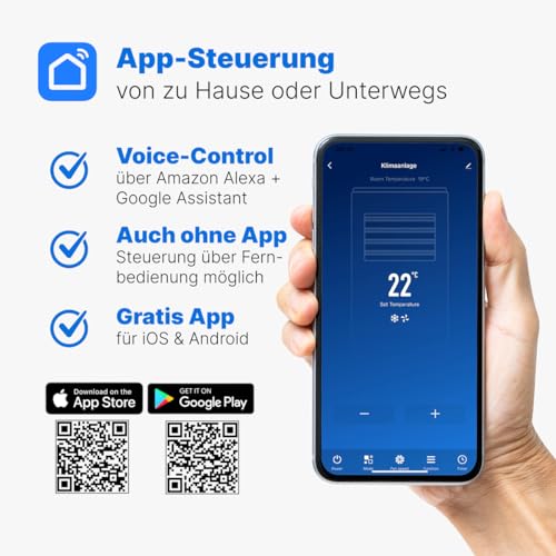 Clatronic® Mobile Klimaanlage mit WiFi-Steuerung | 3in1 Klimaanlage Mobil zum Kühlen, Entfeuchten, Ventilieren | Air Conditioner mit 12000 BTU | Klimaanlage mit Abluftschlauch | Klimagerät CL 3750