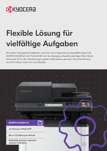 Kyocera Ecosys MA3501wfx/Plus Laserdrucker Multifunktionsgerät mit WLAN | WLAN Laserdrucker mit Scanner 35 Seiten/Minute. Drucker Scanner Kopierer, Fax.. Mobile-Print , 3 Jahre Full Service Vor-Ort