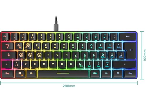 Speedlink Letos RGB Gaming Tastatur 60% mit Kabel abnehmbar, für PC & PS5 | N-Key Rollover Anti-Ghosting, verschiedene RGB-Beleuchtungsmodi, kabelgebunden, QWERTZ DE Layout, Keyboard schwarz