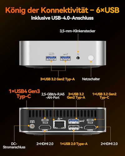 GEEKOM A8 Office Mini PCs mit AMD Ryzen 7 8745HS 16GB DDR5 1TB SSD | (max.96GB + 4TB), 3-Jahren-Garantie, AMD Radeon 780M,6X USB, 8K für Homeoffice