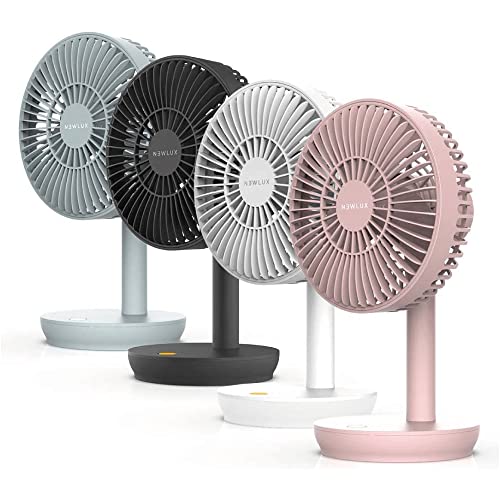 Newlux - Tischventilator USB Windpure Desk W300 mit 4 Gelängen, schwenkbarer Kopf, Lithium-Akku bis zu 50 min. Leiser Schreibtischventilator (<30 dB) für Büro, Zuhause oder Camping (Koralle)