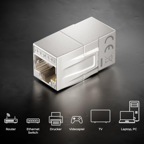 deleyCON RJ45 Kupplung CAT 7 10Gbps 600MHz Metall, 1 Stück - Silber