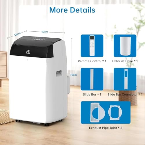 Klimaanlage Mobil 12000 BTU, Kühlen Entfeuchten Ventilato, 2.6KW Mobile Klimagerät mit Abluftschlauch, Leiser Betrieb <52 dB, Intelligente Steuerung Energiesparmodus, für Raumgröße bis 52㎡, Weiß B