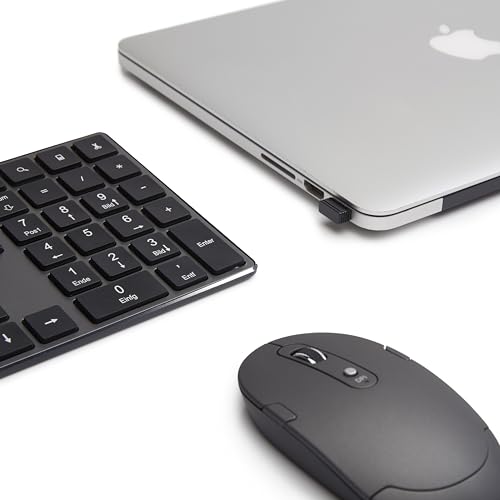 Amazon Basics Tastatur und Maus, kabellos, aufladbar, ultradünn, leiser Anschlag, mit Nummernblock, (dt. Layout nicht garantiert), schwarz