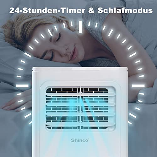 SHINCO 7000 BTU Mobiles Klimagerät(2,05kW), Kühlen&Ventilieren&Entfeuchten, Raumgröße bis 54m³(18㎡), Mobile Klimaanlage mit Abluftschlauch und Ablaufschlauch, Schlafmodus