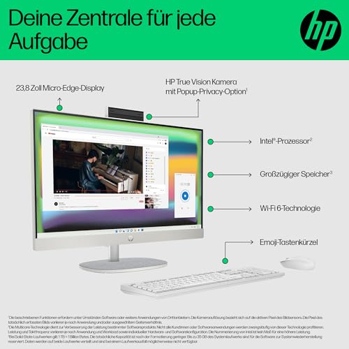 HP All-in-One PC | 23,8" FHD-Display | Intel Core i5-1335U | 16 GB DDR4 RAM | 512 GB SSD | Intel Iris Xe-Grafikkarte | Windows 11 Home | Weiß
