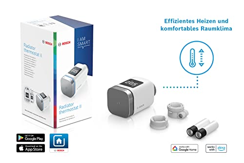 Bosch Smart Home Heizkörperthermostat II, smartes Thermostat mit App-Funktion, kompatibel mit Amazon Alexa, Apple HomeKit, Google Home