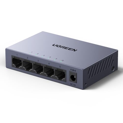 UGREEN Switch 5 Port LAN Switch mit Metallgehäuse unterstützt Management | Gigabit Netzwerk Switch unterstützt stabile und schnelle Netzwerkverbindungen, Plug und Play, VLAN, QoS, Link-Aggregation