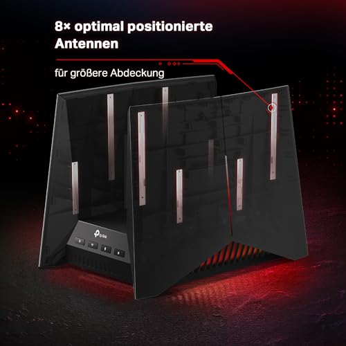TP-Link Archer GE800 Gaming Router Tri-Band Wi-Fi 7, 2× 10 Gbps Anschlüsse, Dedizierter Gaming-Anschluss, Dediziertes Spiele-Panel, Exklusive Beschleunigung für Spiele, Spielorientiertes Design