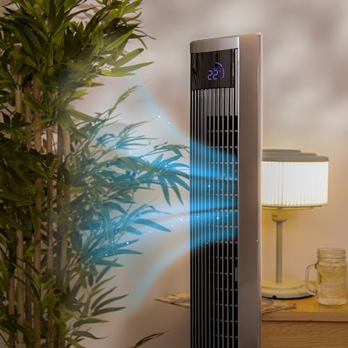 Cecotec Turmventilator EnergySilence 470 Max Skyline Ionic, 47 Zoll | DC-Motor, Ionisator, Touch-Bedienung mit Fernbedienung und LED-Display, 3 Geschwindigkeiten, Timer bis 12 Std.