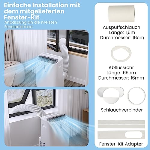 COSTWAY Klimaanlage mobil 14000BTU, Klimagerät mit Abluftschlauch, 5 in 1 Kühlen & Heizen & Entfeuchten & Belüften & Schlafmodus für Räume bis zu 135 m³, Fernbedienung/App, 24H Timer, 4100W, ≤57dB
