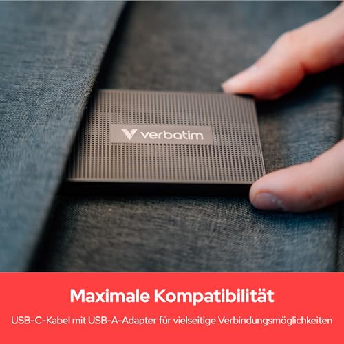 Verbatim Metal Mini Portable SSD 1TB USB 3.2 Gen2 2000MB/s Externe SSD | Metal Portable SSD 1 TB, bis zu 2000 MB/s lesen, 1750 MB/s Schreiben, USB 3.2 Gen 2 für PC, Mac, Smartphone und Spielekonsole