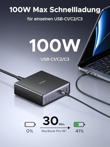 UGREEN USB C Ladegerät 200W, 8-Port Desktop Ladestation,100W Laptop Charger | platzsparend für Schreibtisch, Multi-Geräte Laden, PPS Schnellladegerät, kompatibel mit MacBook Pro/Air, iPhone, Galaxy usw.