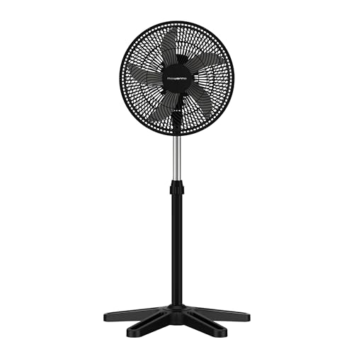 Rowenta Turbo Essential, Standventilator, leistungsstark, VU3110 | Standventilator, Leise 58 dB, höhenverstellbar & oszillierend, kompakt für Büro, Wohn-/Schlafzimmer, Farbe: Schwarz/Rot