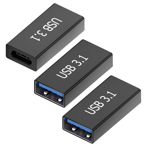 Supecesorio USB C auf USB 3.1 Adapter, 3 Stück USB C Buchse auf USB 3.1 A Buchse Konverter, 5 Gbit/s Übertragungsrate, Adapter A auf C, Zum Anschließen von Zwei Steckern Kabel