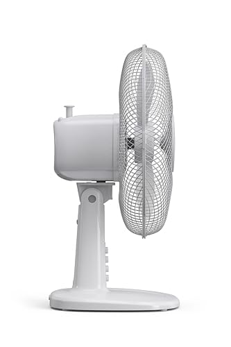 JriA Tischventilator 30-cm Leiser Ventilator mit Oszillationsfunktion 3 Geschwindigkeitsstufen 35 W Ø 90 cm Kühlventilator für Büro und Schlafzimmer Sommer Tischventilator (12 Zoll, weiß)