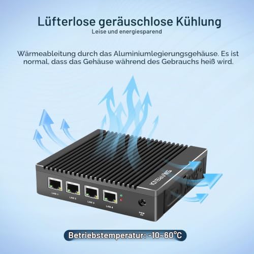 Micro-Firewall-Gerät Intel J3710/N3700 Quad-Core-lüfterlosesMini-PC mit 4 Anschlüssen, Intel 2,5 GbE i226 Gigabit-Netzwerkkarte AES-NI, USB 3.0/HDMI/VGA, 8 GB DDR3, 128 GB SSD