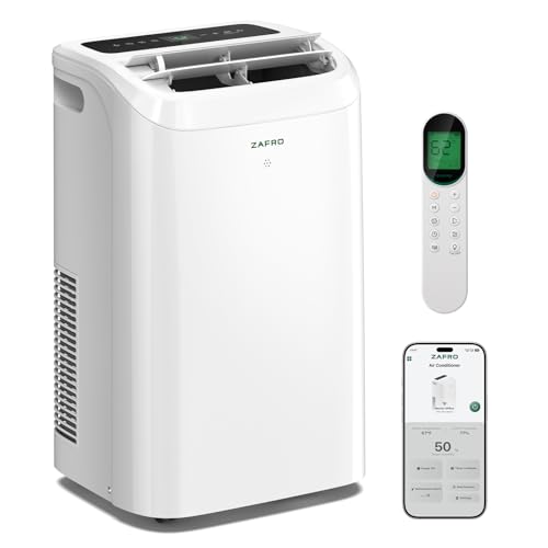 ZAFRO - 12000 BTU tragbare Klimaanlage, ultra-leise Kühlung, intelligente WiFi und App-Steuerung, 24-Stunden-Timer mit Lüfter und Luftentfeuchter, einfach