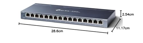 TP-Link TL-SG116 16-Port Gigabit-/Netzwerk Switch (32Gbit/S Switching-Kapazität, geschirmte RJ-45 Ports, Metallgehäuse, IGMP-snooping, Unmanaged, Plug-und-Play, lüfterlos) blau Metallic
