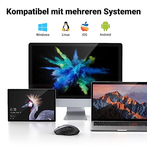 UGREEN 2.4G Maus kabellos mit 4000 DPI Wireless Mouse mit USB Empfänger | Ergonomisches Design, 18 Monate Akkulaufzeit, Funkmaus kompatibel mit Laptop Computer (Schwarz)