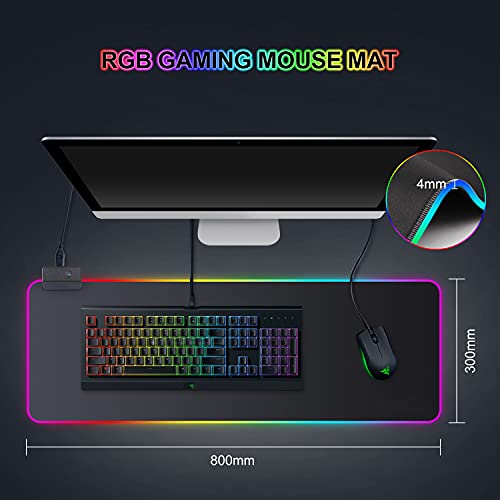 Gaming Mauspad RGB Mousepad 800x300mm XXL Gaming Mousepad groß mit 14 Beleuchtungs Modi 7 LED Farben Wasserdicht Anti Rutsch für Computer PC Professionelle Gamer, Schwarz