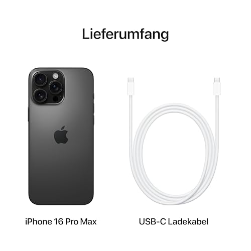 Apple iPhone 16 Pro Max 256 GB: 5G Handy mit Kamerasteuerung, 4K 120 Dolby Vision und einem großen Sprung bei der Batterielaufzeit. Funktioniert mit AirPods, Titan Schwarz