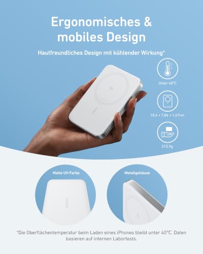 Anker MagGo flache magnetische Powerbank 10000mAh Qi2 15W | Tragbar, MagSafe-kompatibel, ergonomisches Design, für iPhone 15/16/17 Serie, AirPods und mehr